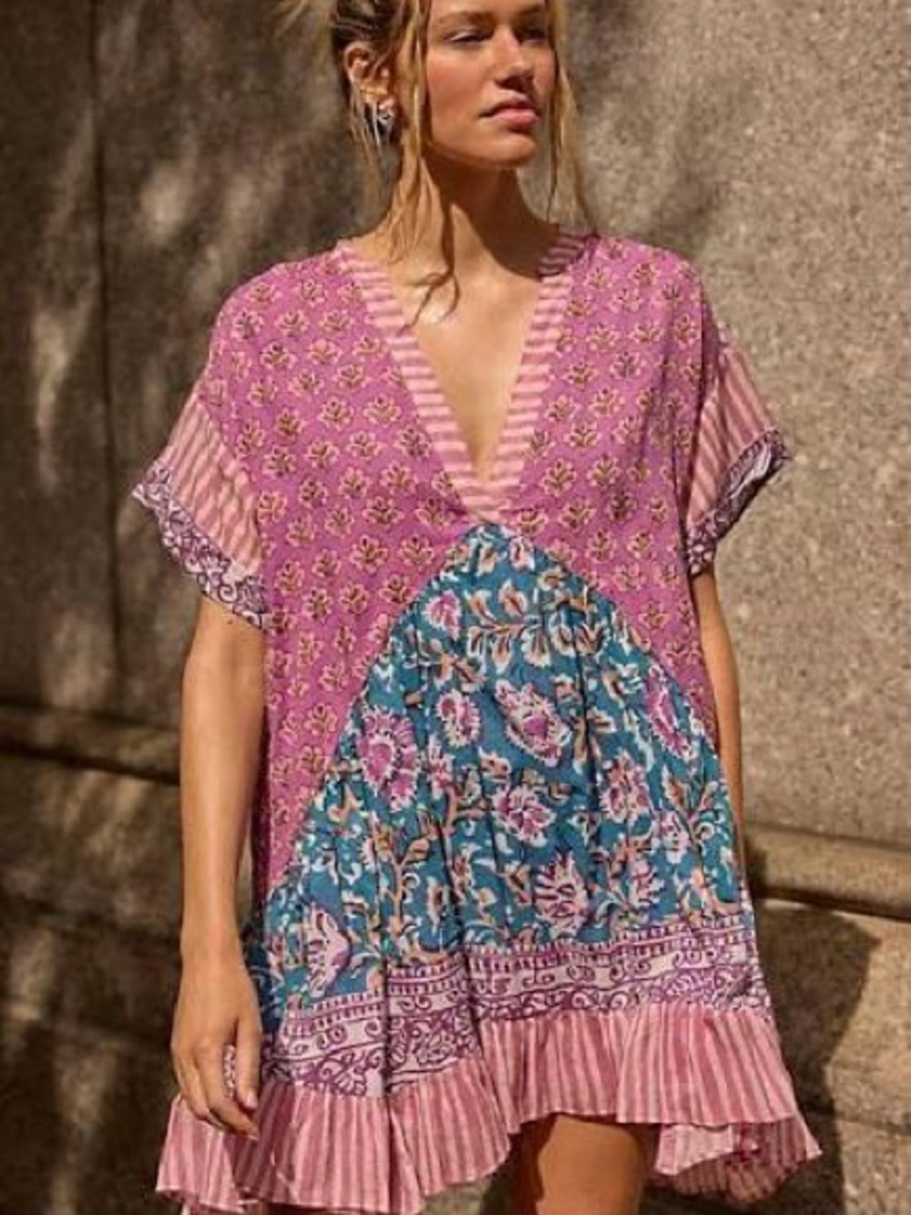 NWT Free People Agnes Pink and Teal Floral Boho Tunic